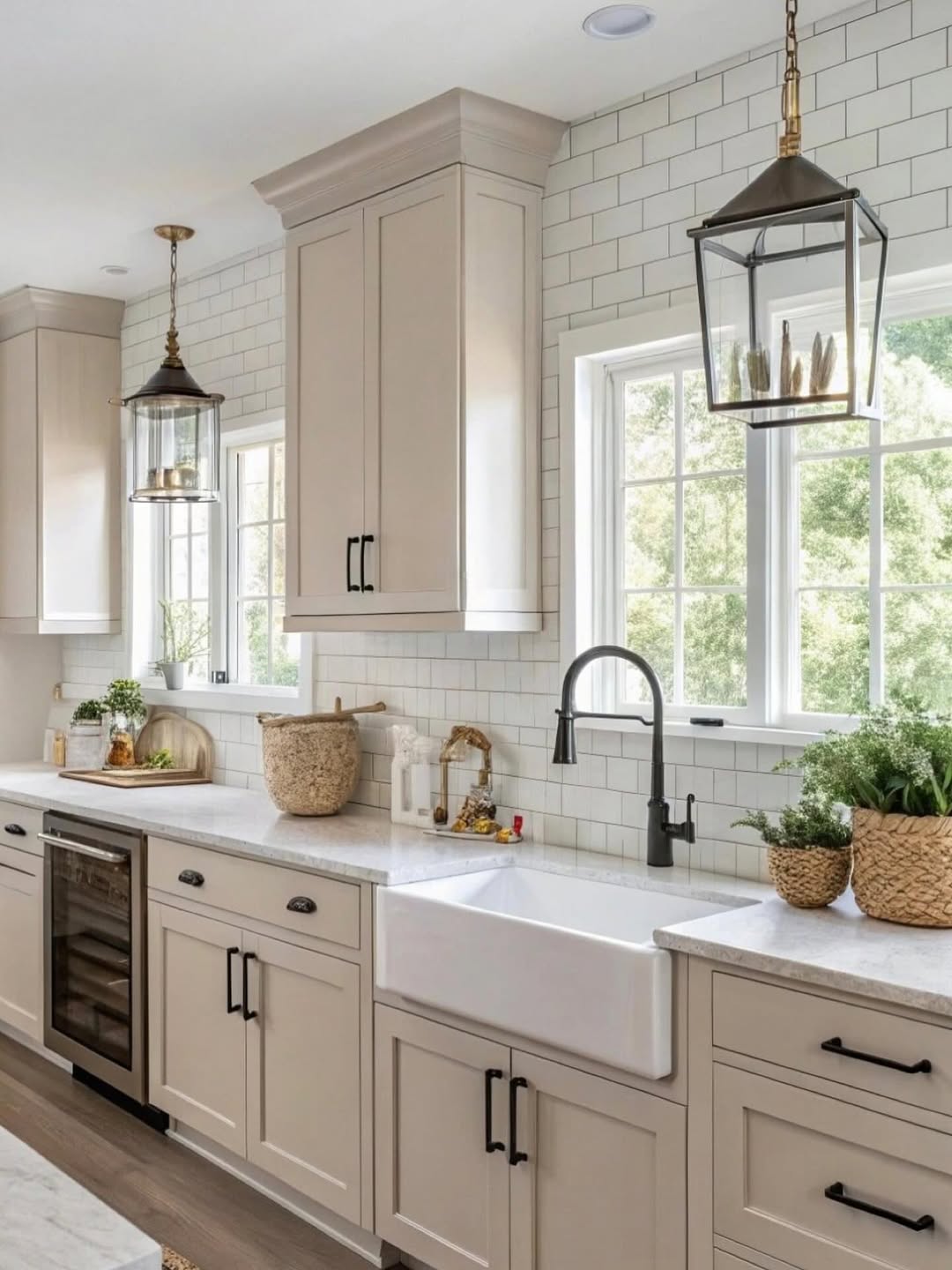 Lantern Pendant Lights Frame Kitchen Windows