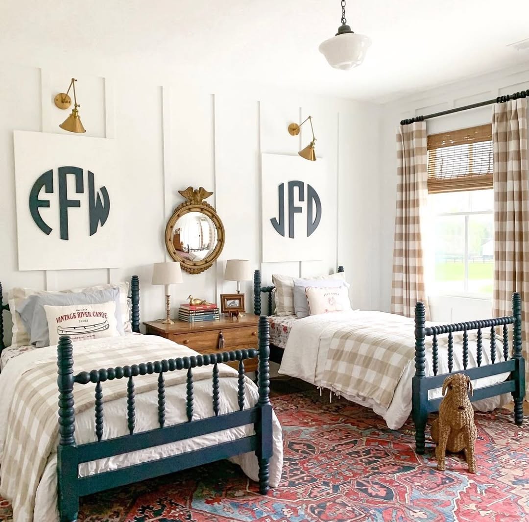 Large Monogram Art Adds Personal Touch Above Beds