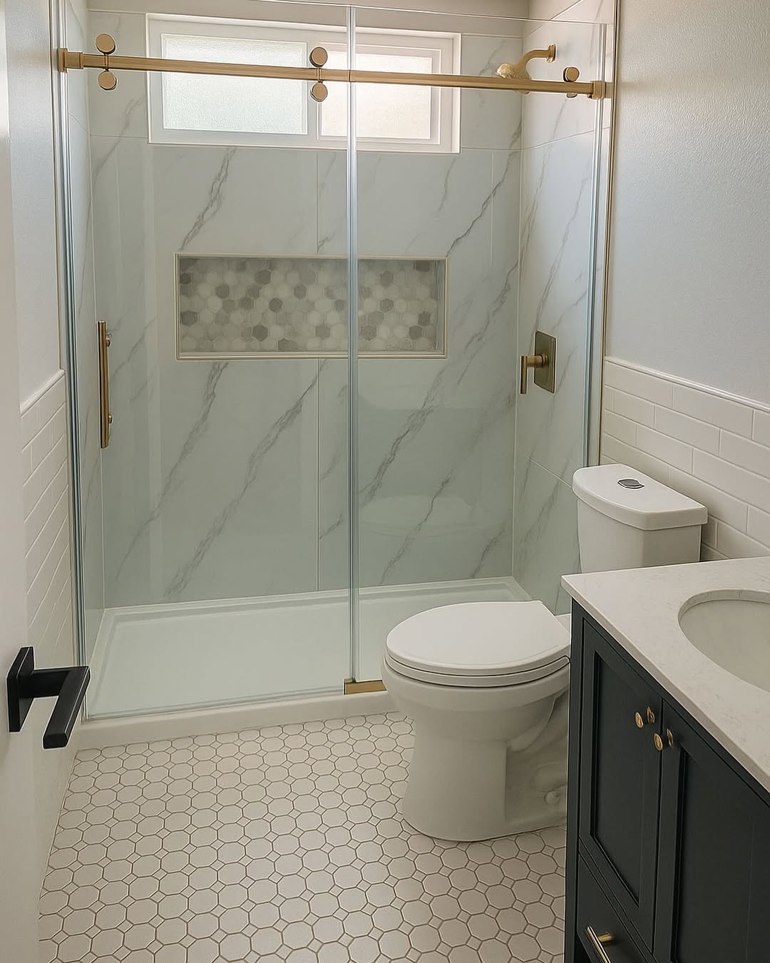 Incorporate Hexagonal Tile Detail in a Recessed Shower Niche