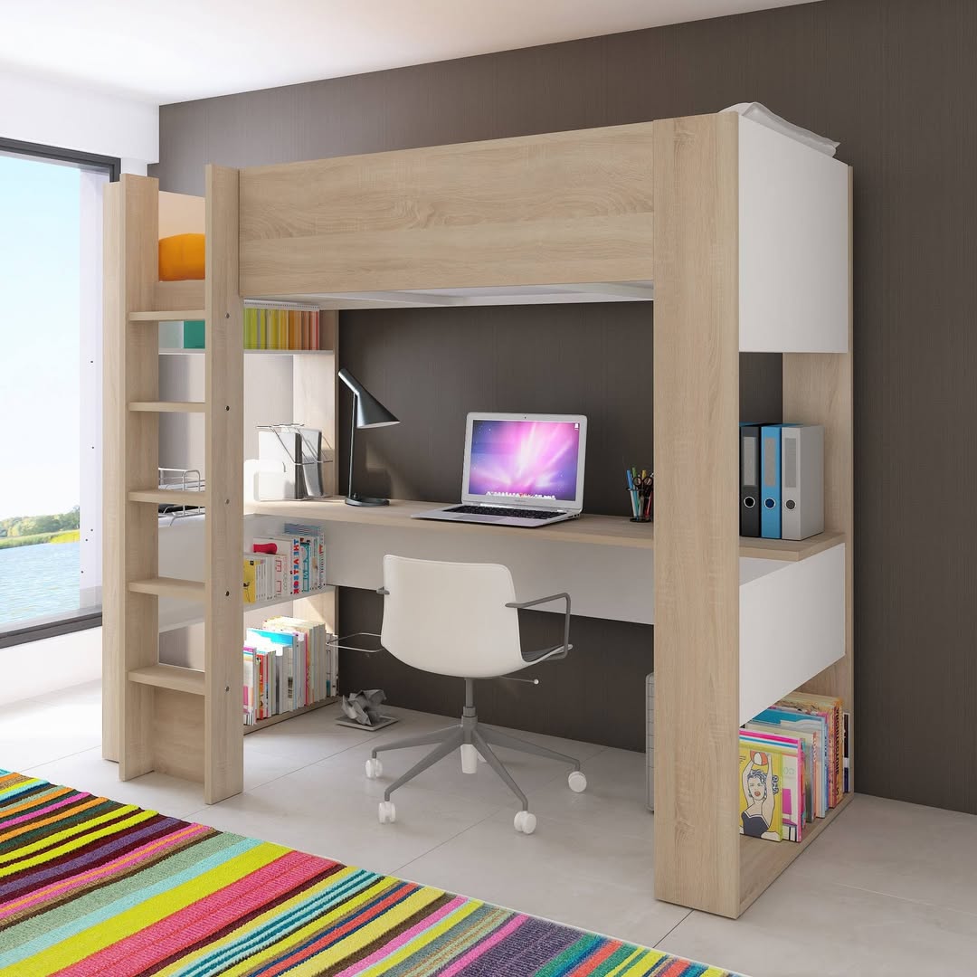Loft Bed with Integrated Desk and Shelving