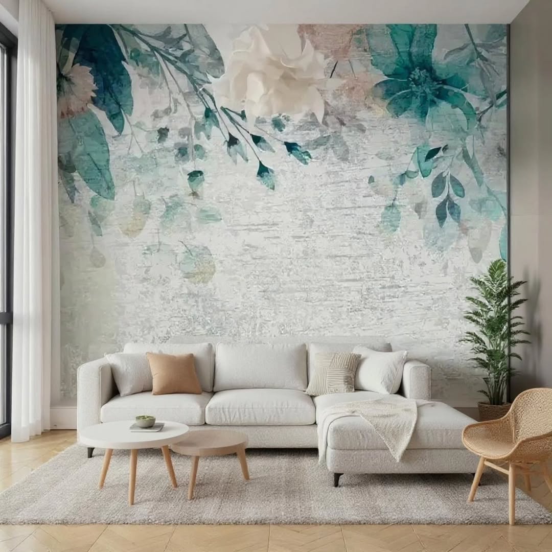 Watercolour Floral Mural with Soft Tones