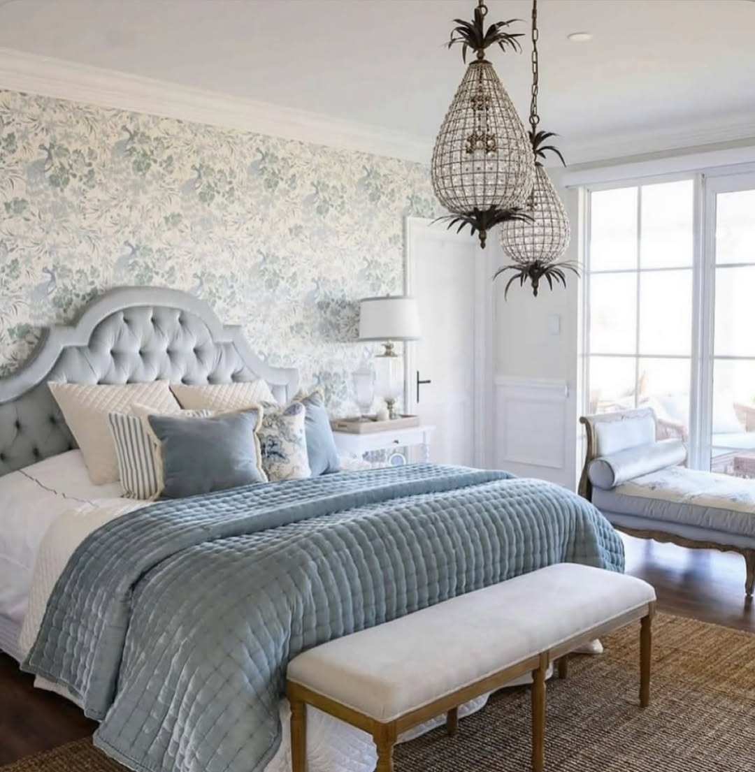 Crystal Chandelier Lights Add Glamour Above the Bed