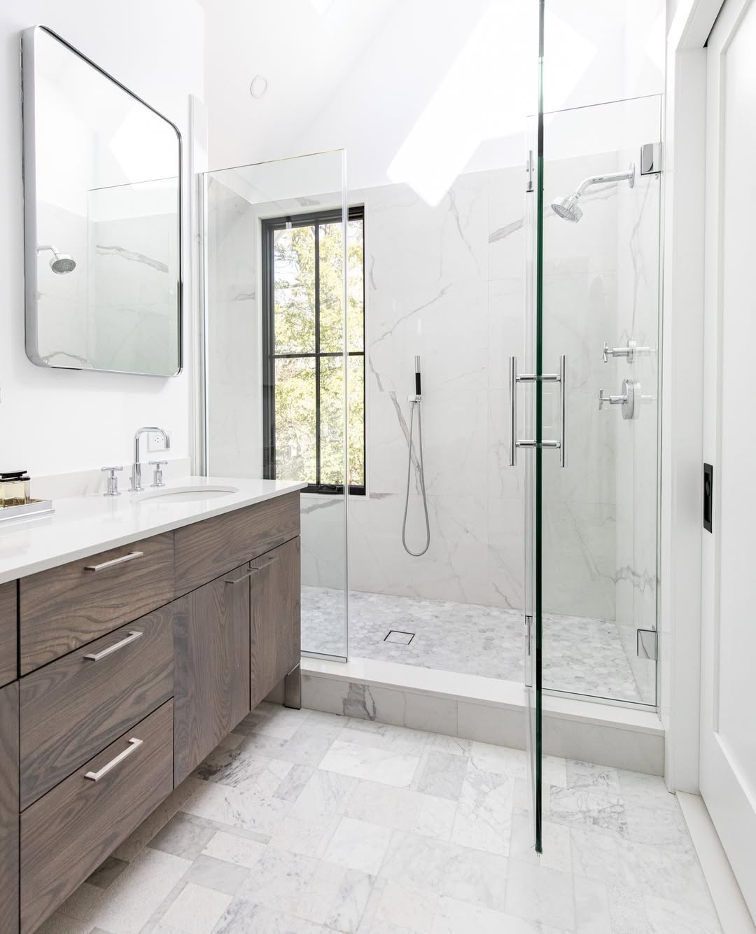 Hexagonal Shower Floor Tiles Add Subtle Pattern