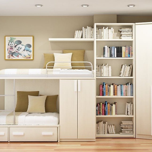 Bookcases Framing a Bunk Bed for a Reading Nook