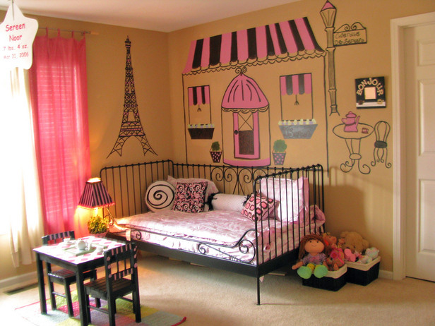 Parisian Cafe Mural for a Whimsical Bedroom