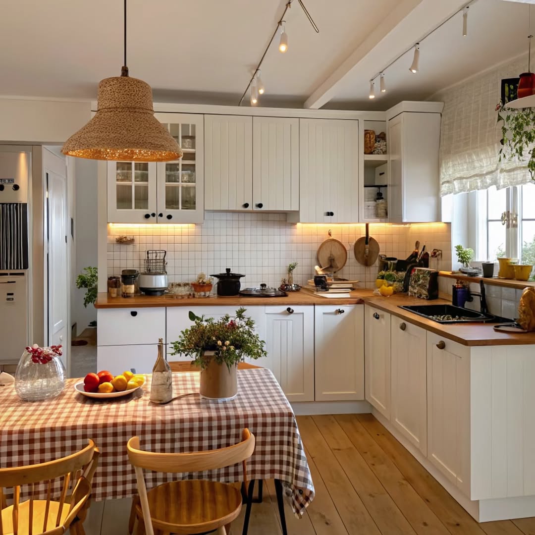 Woven Pendant Light Adds Natural Texture Above Dining Table