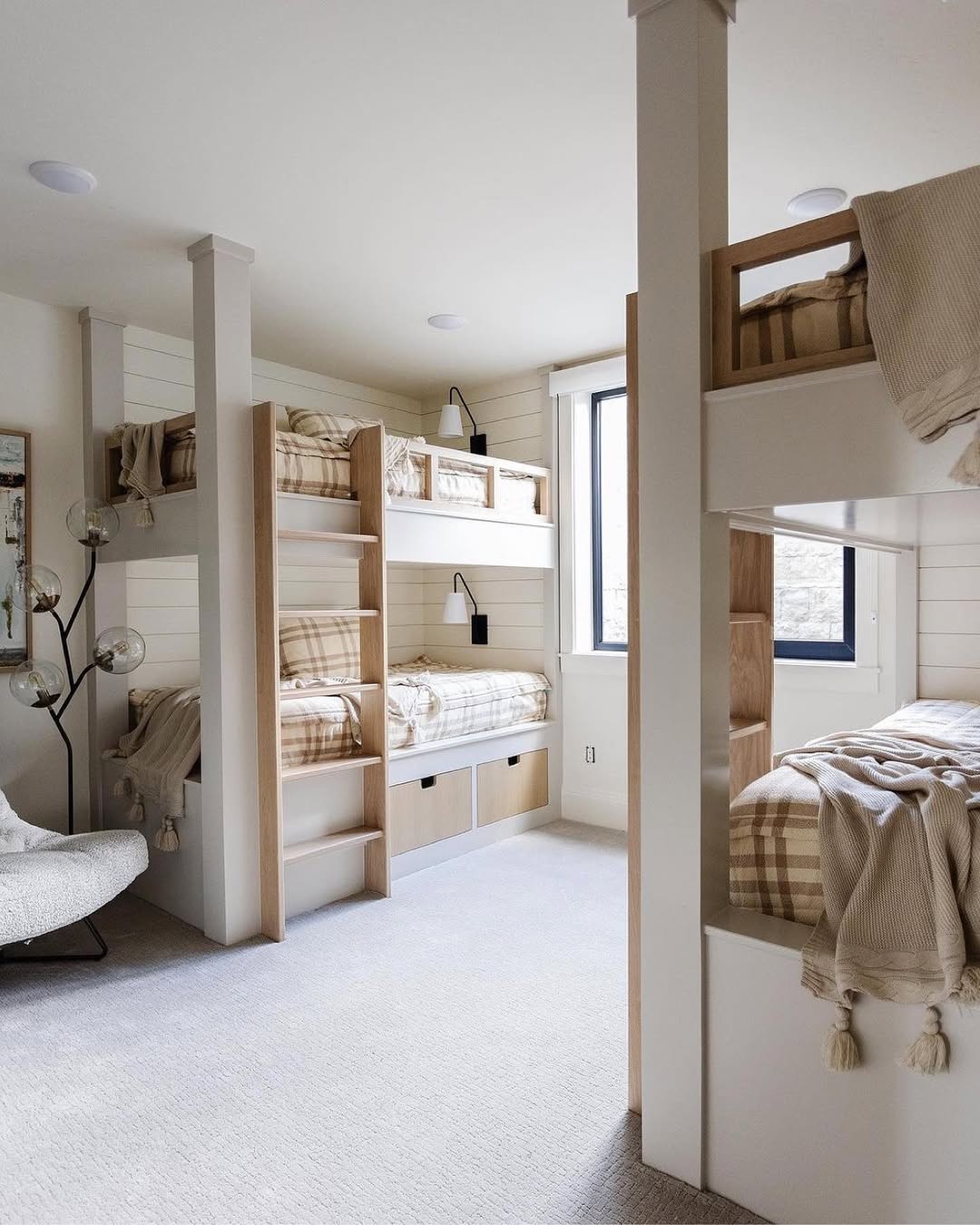 Bunk Beds with Built-In Wood-Tone Drawer Storage