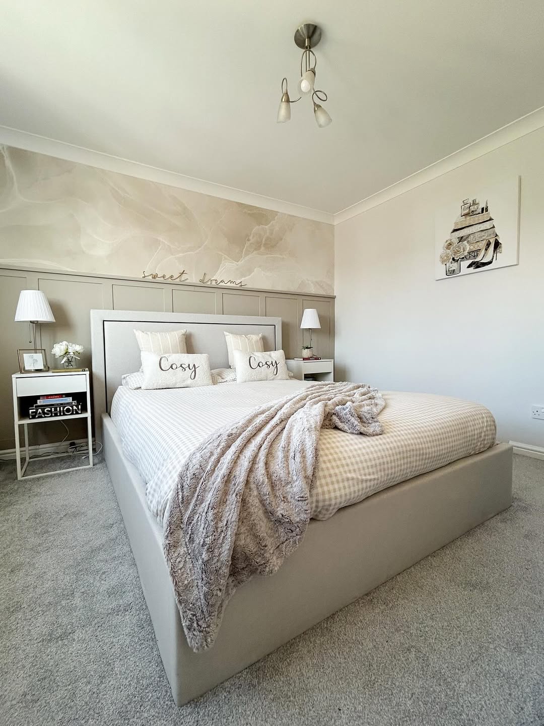 Textured Wall Mural Adds Organic Flow Above Headboard