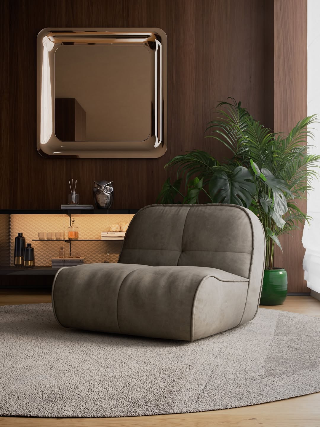 Polished Tray Mirror Adds Warm Metallic Shine Above Console