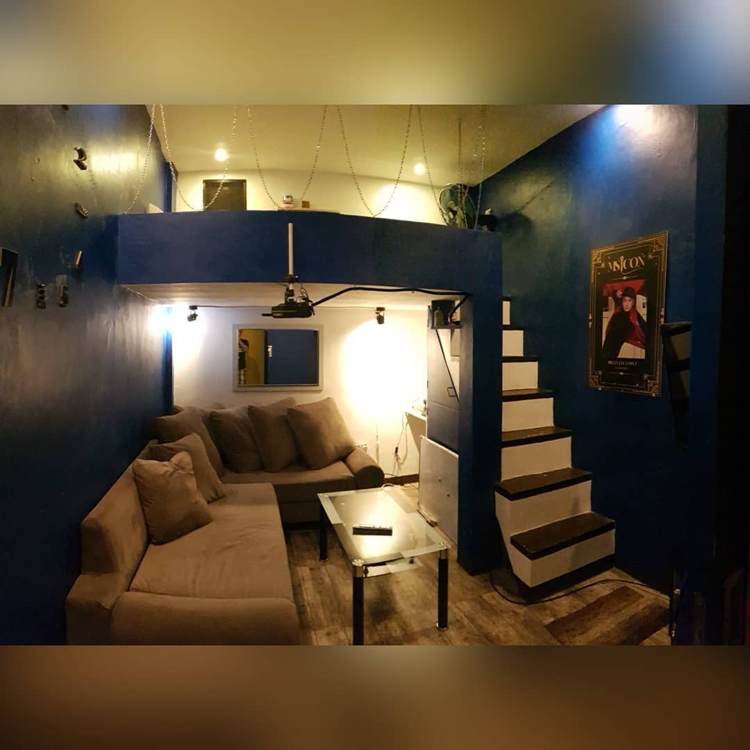Loft Bed with Integrated Projector and Screen Setup