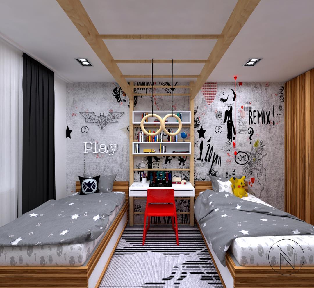 Gymnastic Rings Add Playful Activity Above a Shared Desk