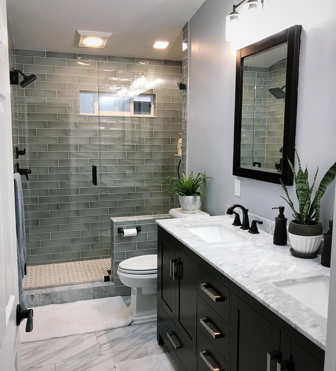 Dark Vanity with Built-In Toilet Paper Holder