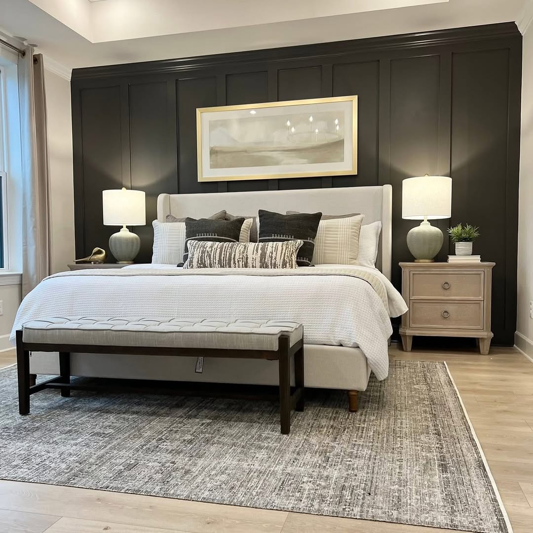 Paneled Dark Wall to Anchor the Bedscape