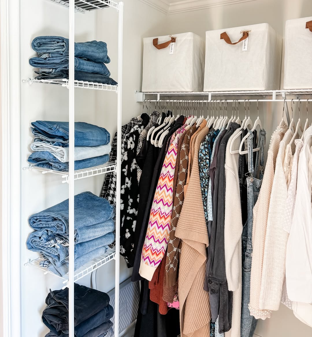 Canvas Storage Bins With Leather Tabs For Top Shelf Display