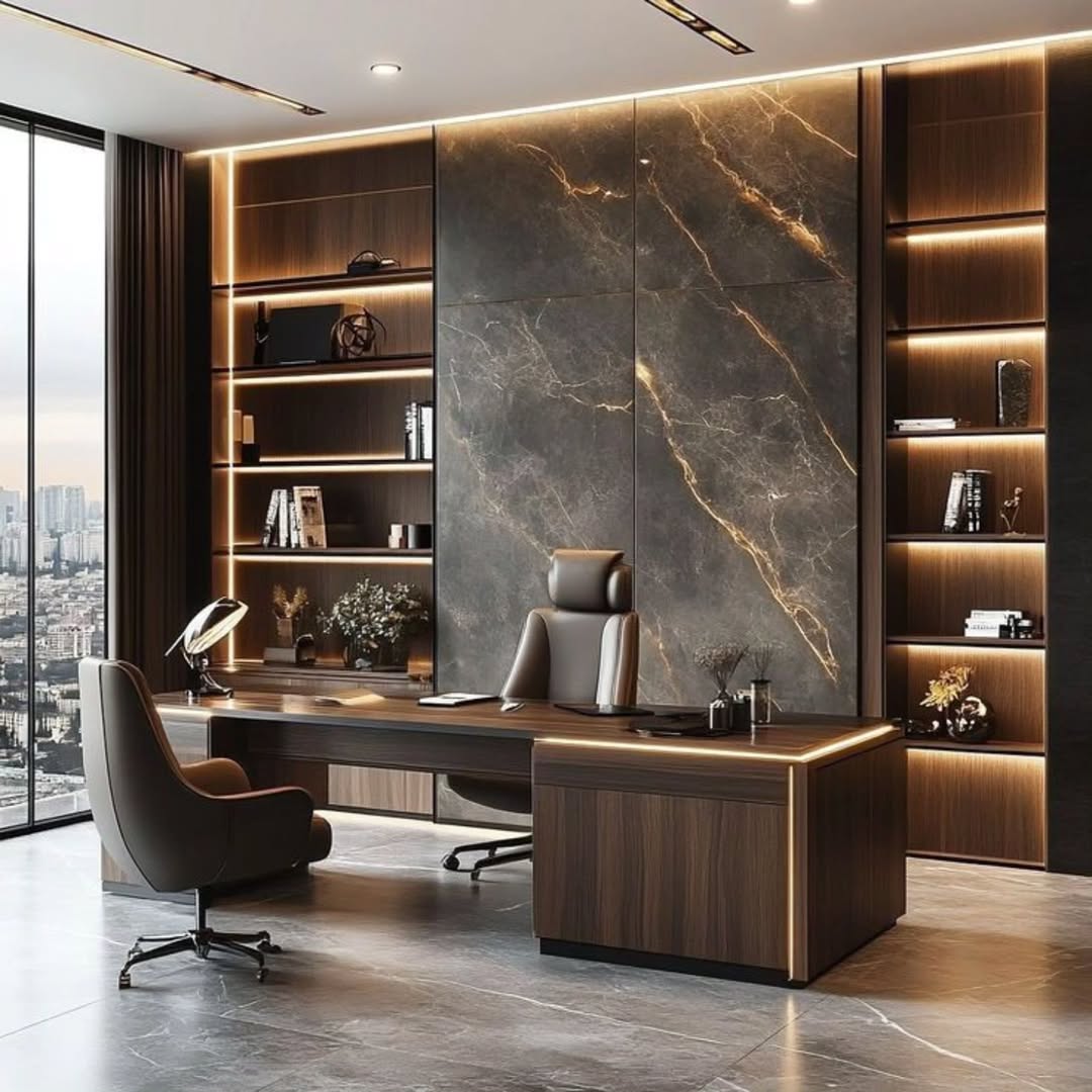Marble Accent Wall with Integrated Lighting