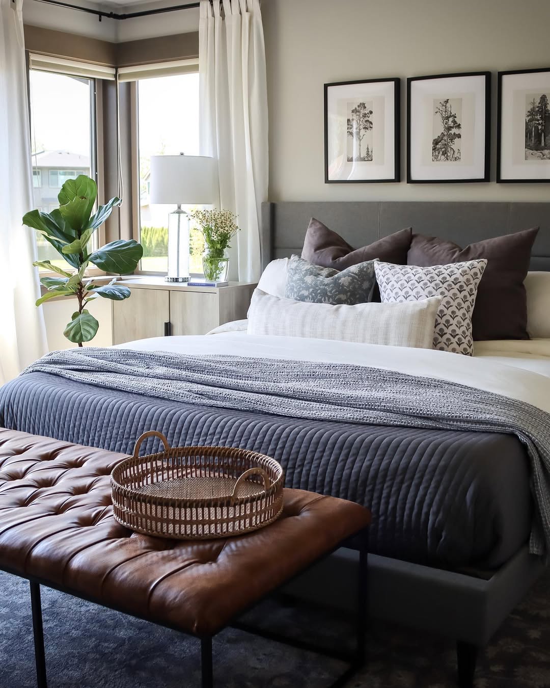 Woven Tray Softens a Leather Bench