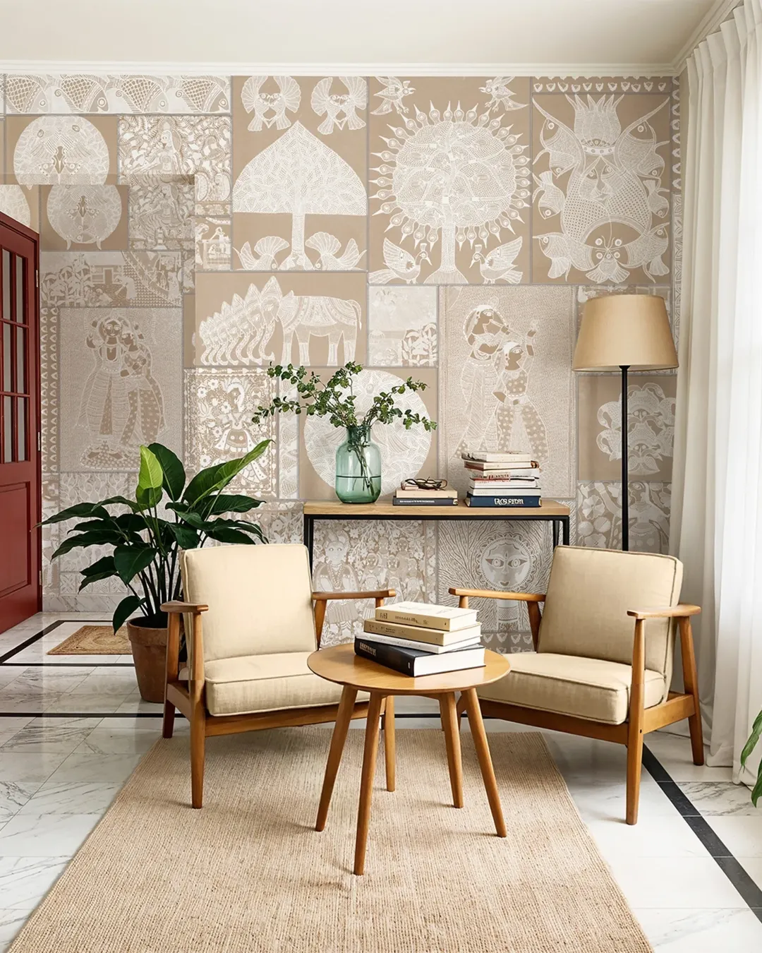 Patchwork Folk Art Wallpaper for a Global Feel