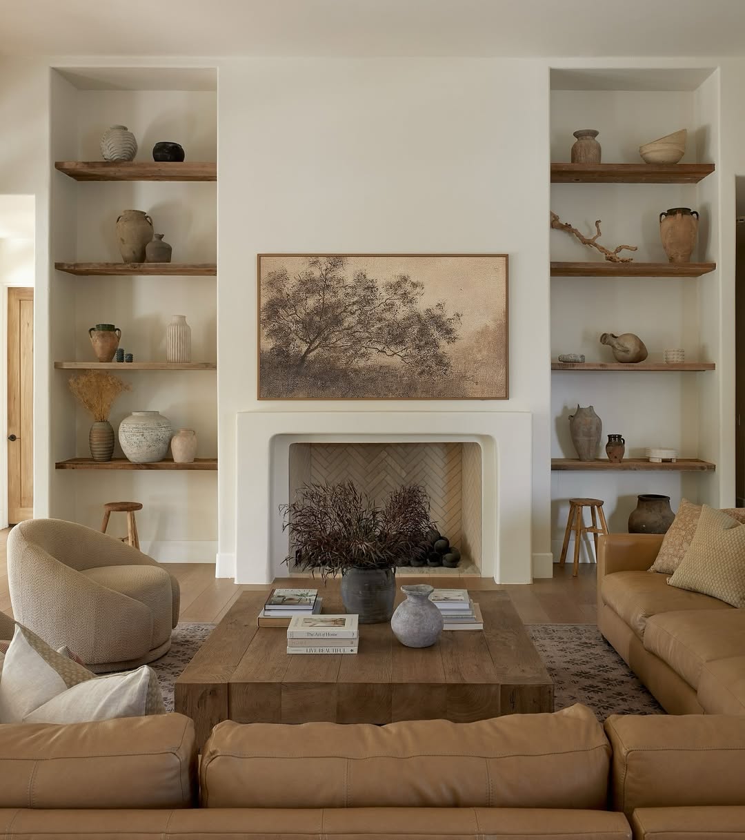 Showcase Decor in Recessed Wood Shelves