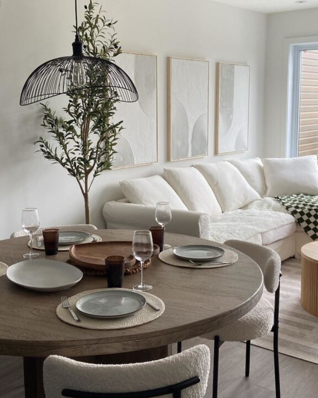 Abstract Art Panels Add Serene Layers Above a Sofa