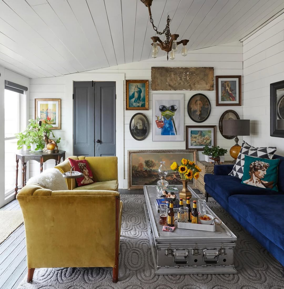 Gallery Wall Grouping That Mixes Art Styles and Frames