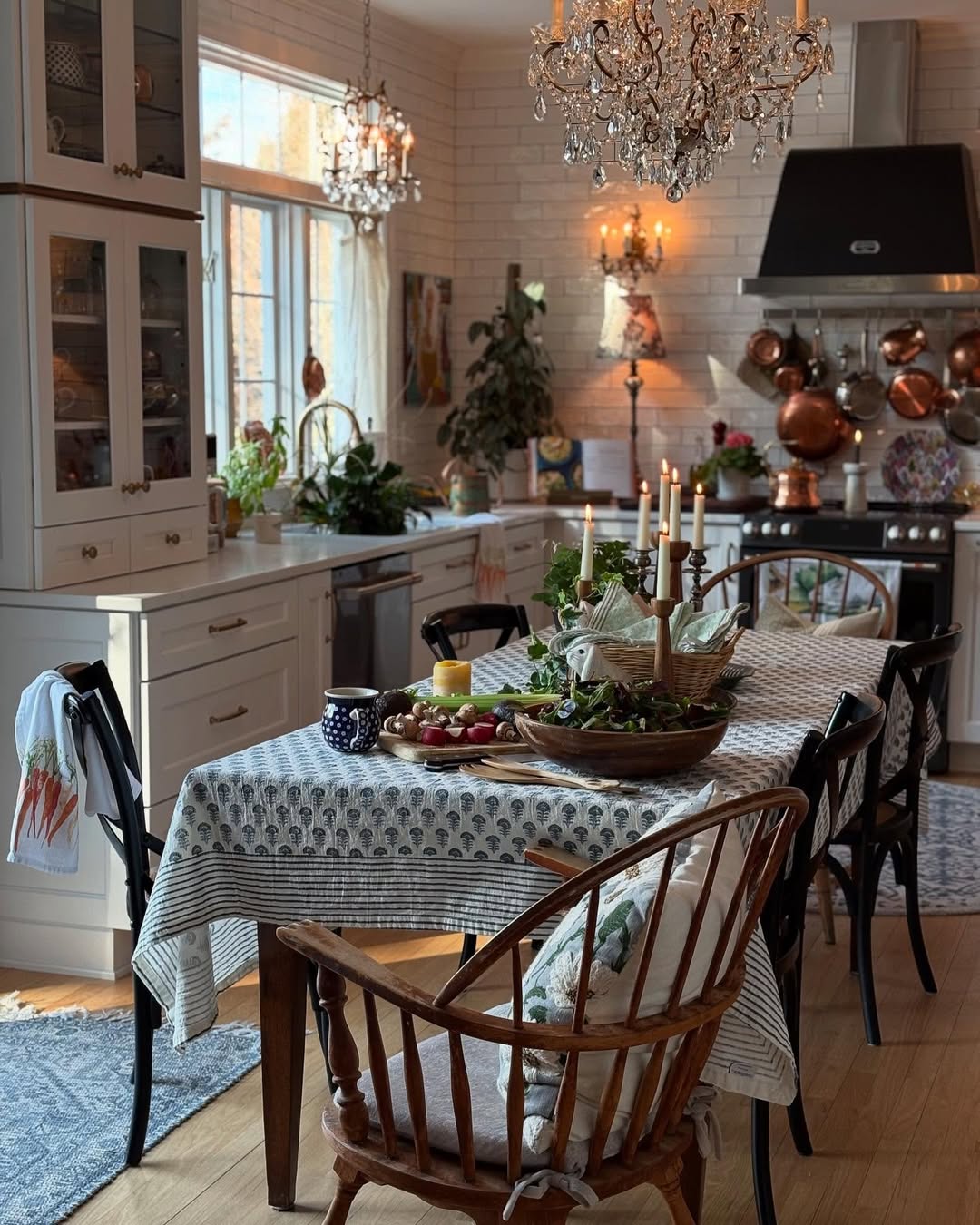 Candlestick Centerpiece With A Basket of Greens