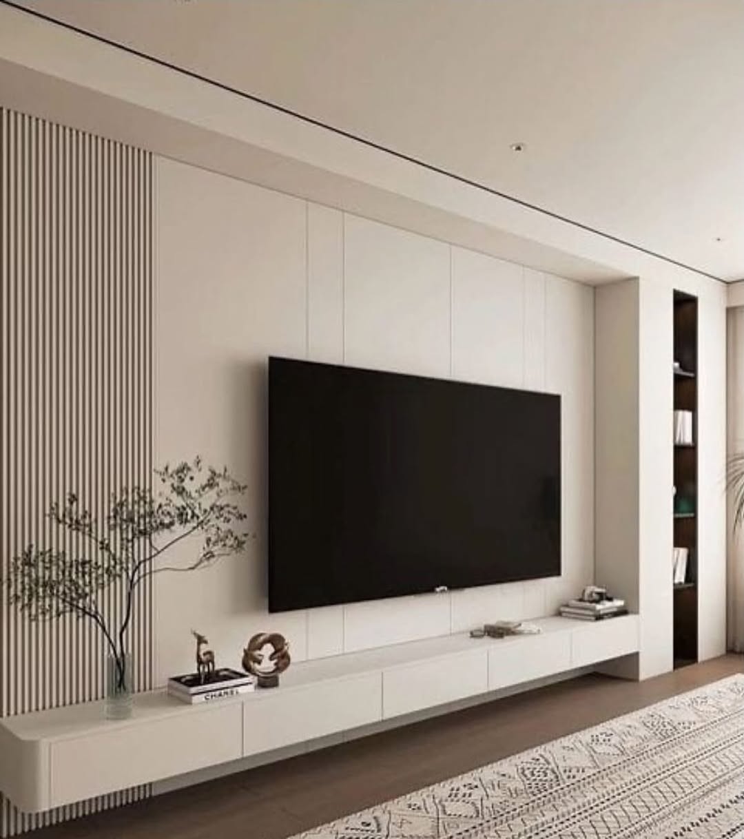 Floating Console with Vertical Paneling Accent