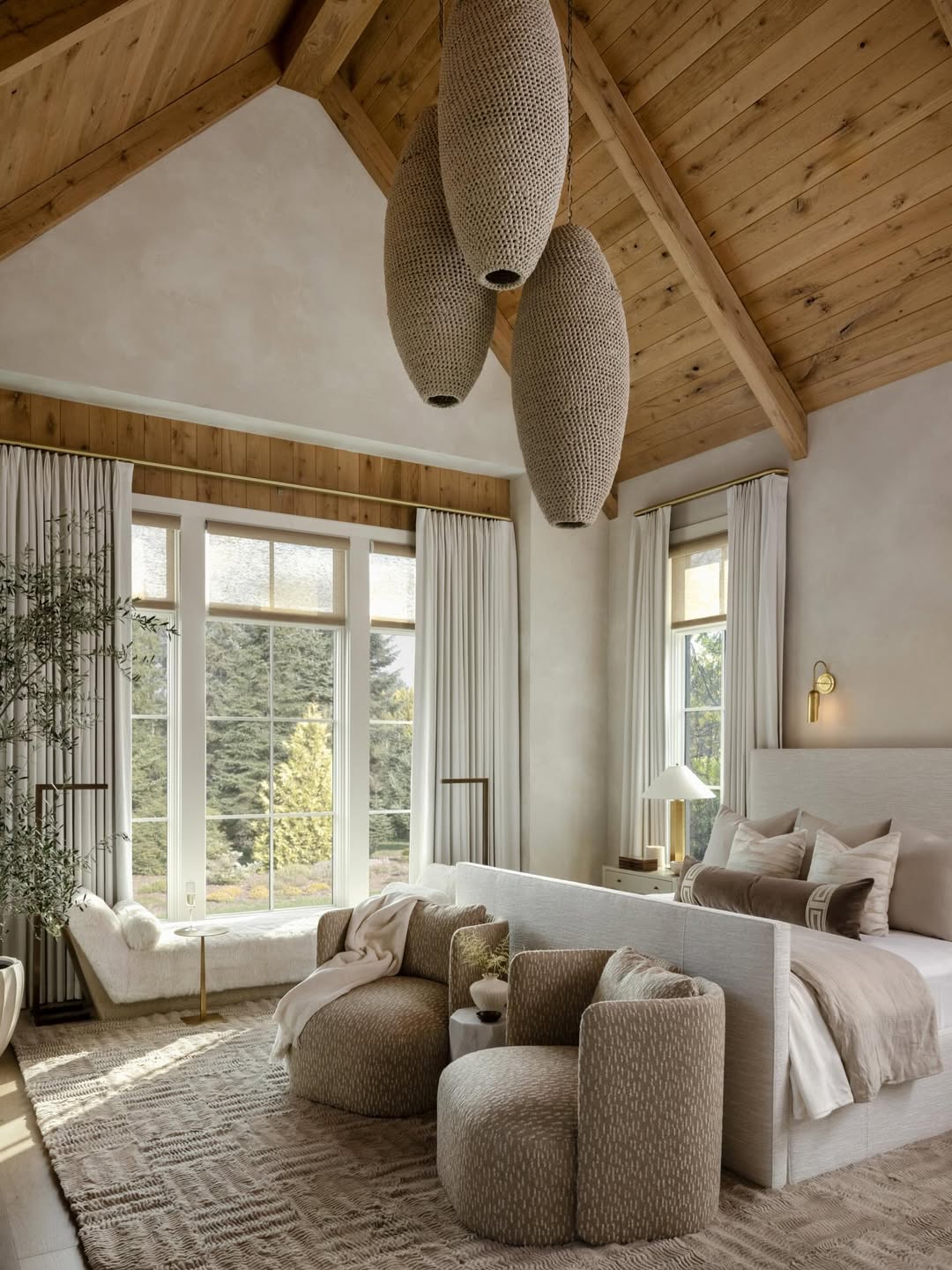 Textured Pendant Lights Add Organic Form to Vaulted Ceiling