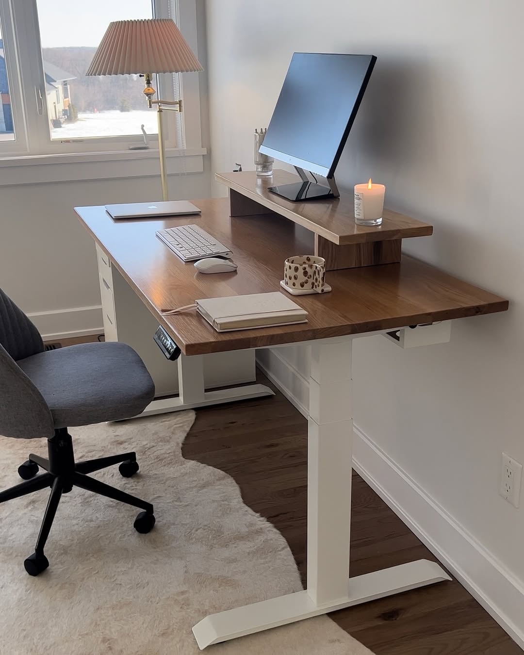 Wooden Monitor Stand With Built-In Candle Holder