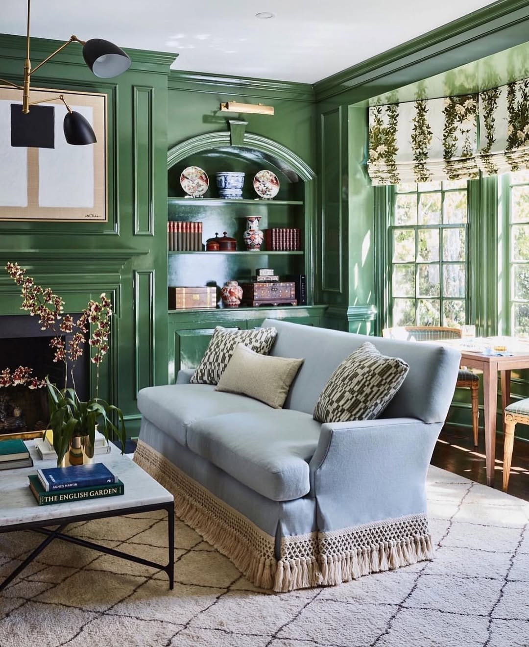 Light Blue Sofa with Tassel Trim Adds Boho Flair