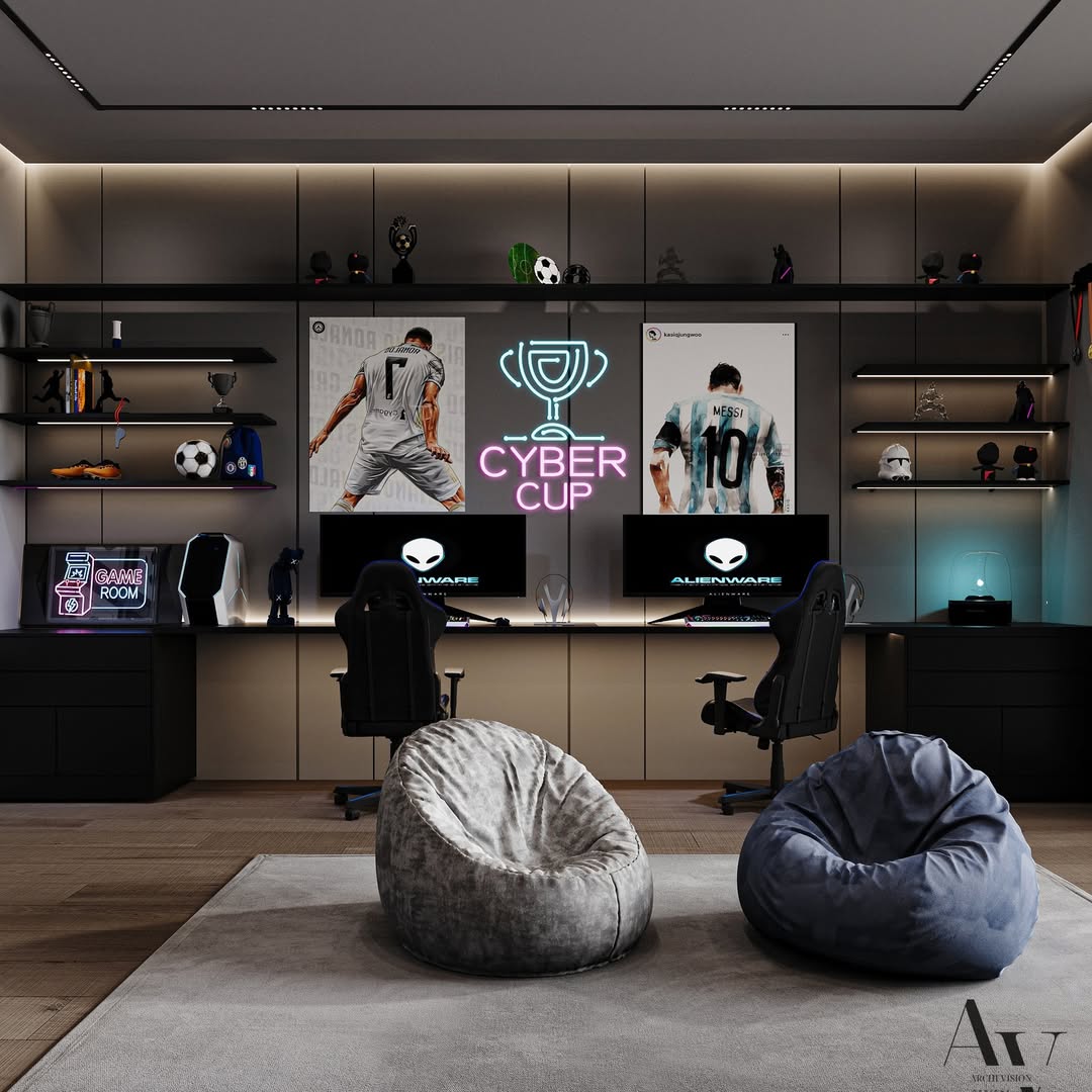 Neon Trophy Sign Adds a Playful Focal Point