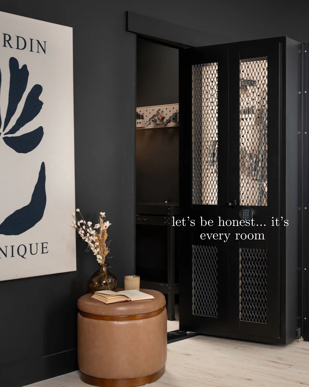 Black Metal Mesh Doors Conceal a Secure Room