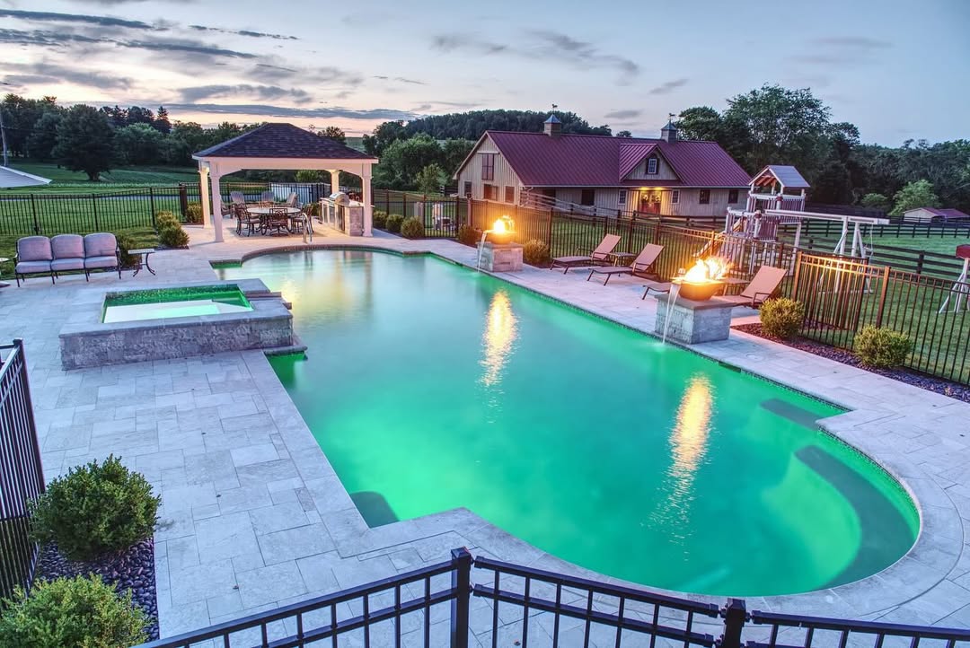 Fire and Water Features Add Ambiance to Poolside