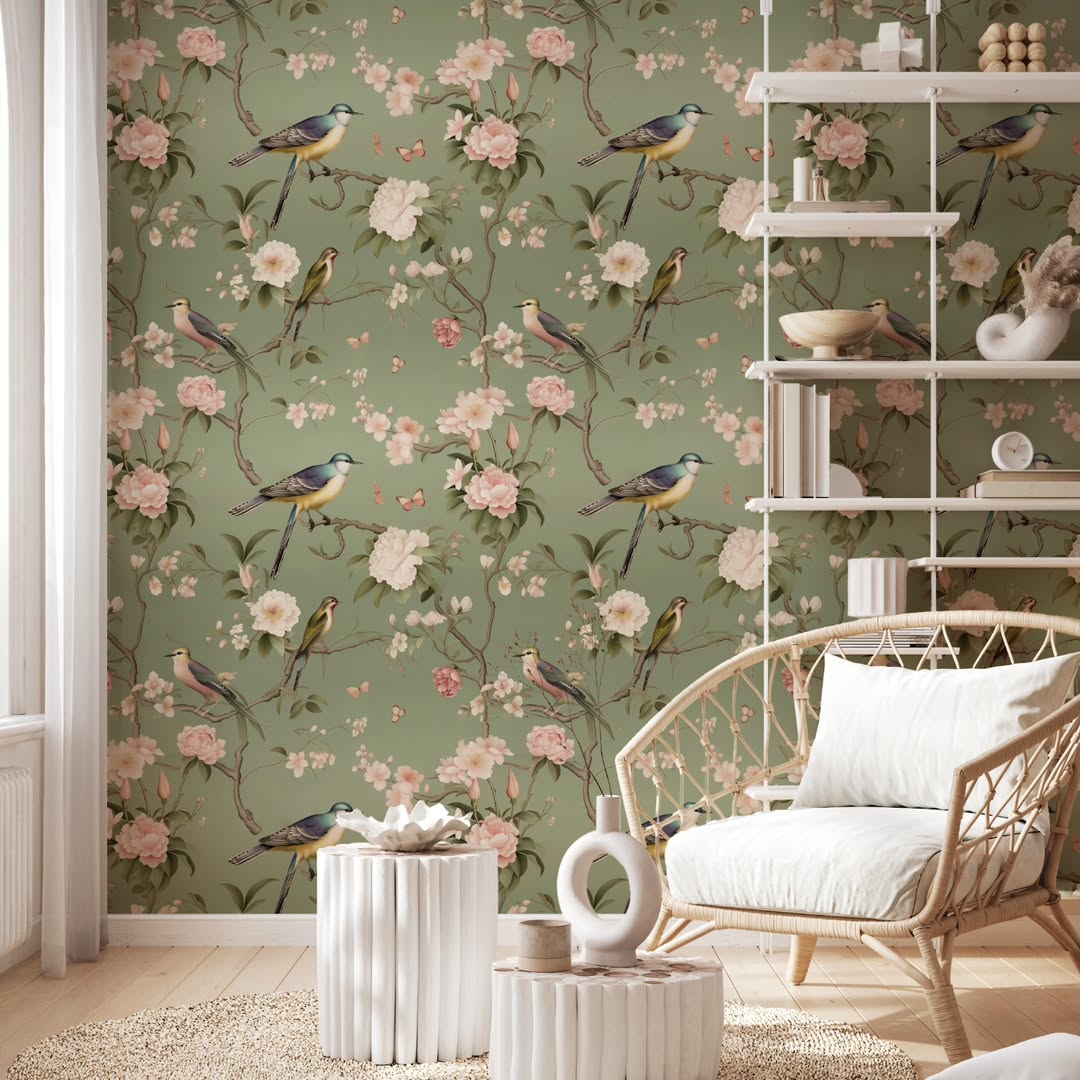 Serene Bird and Blossom Wallpaper