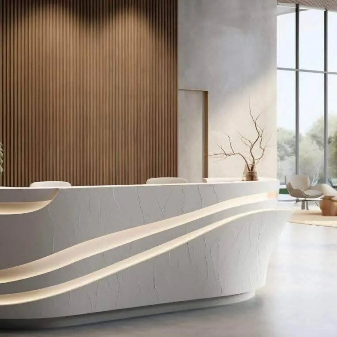 Curved Front Desk with Integrated LED Lighting Accents