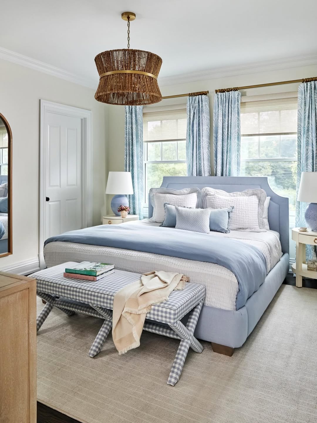 Gingham Bench Adds Patterned Seating at Foot of Bed