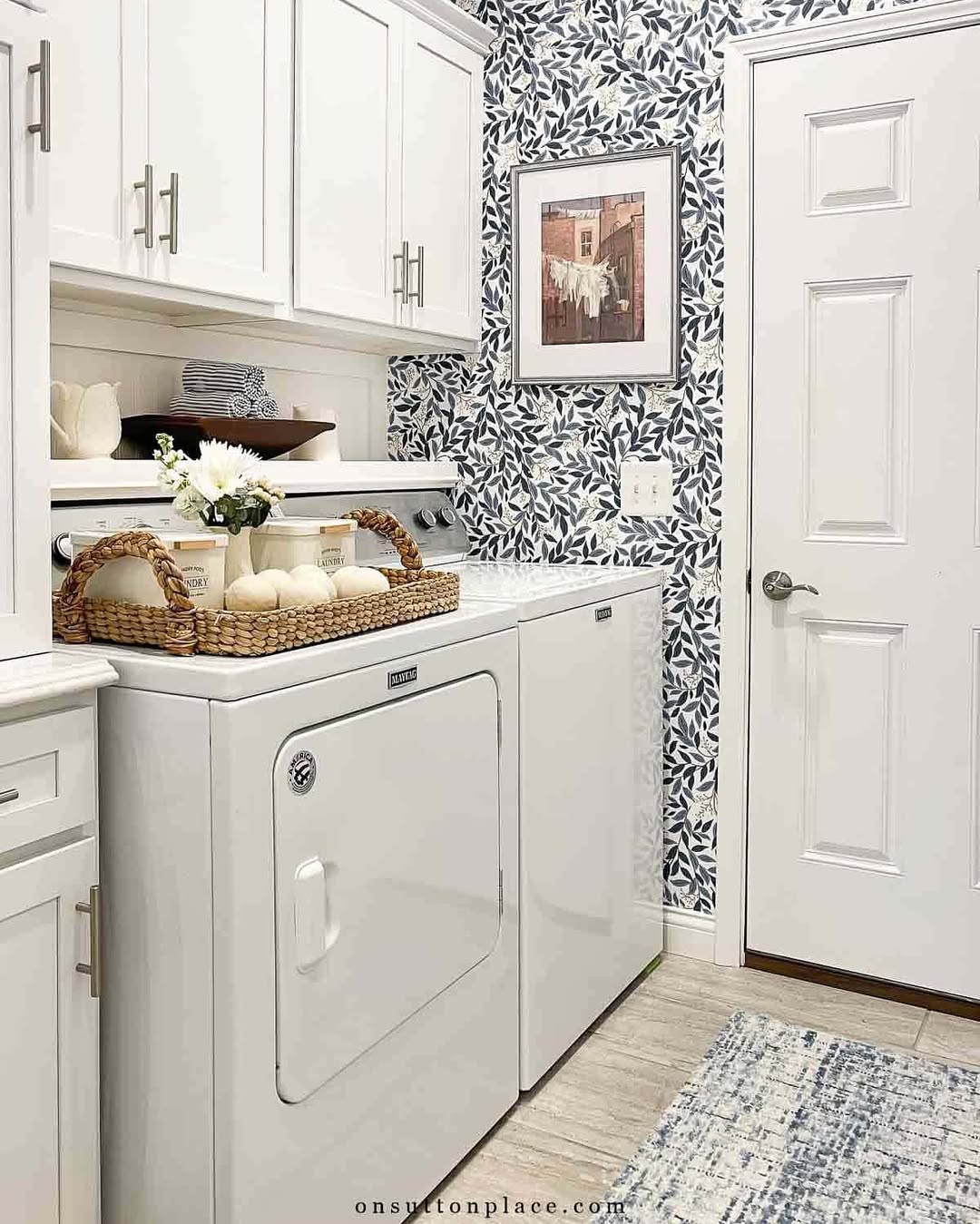 Woven Basket Tray on Washer for Essentials