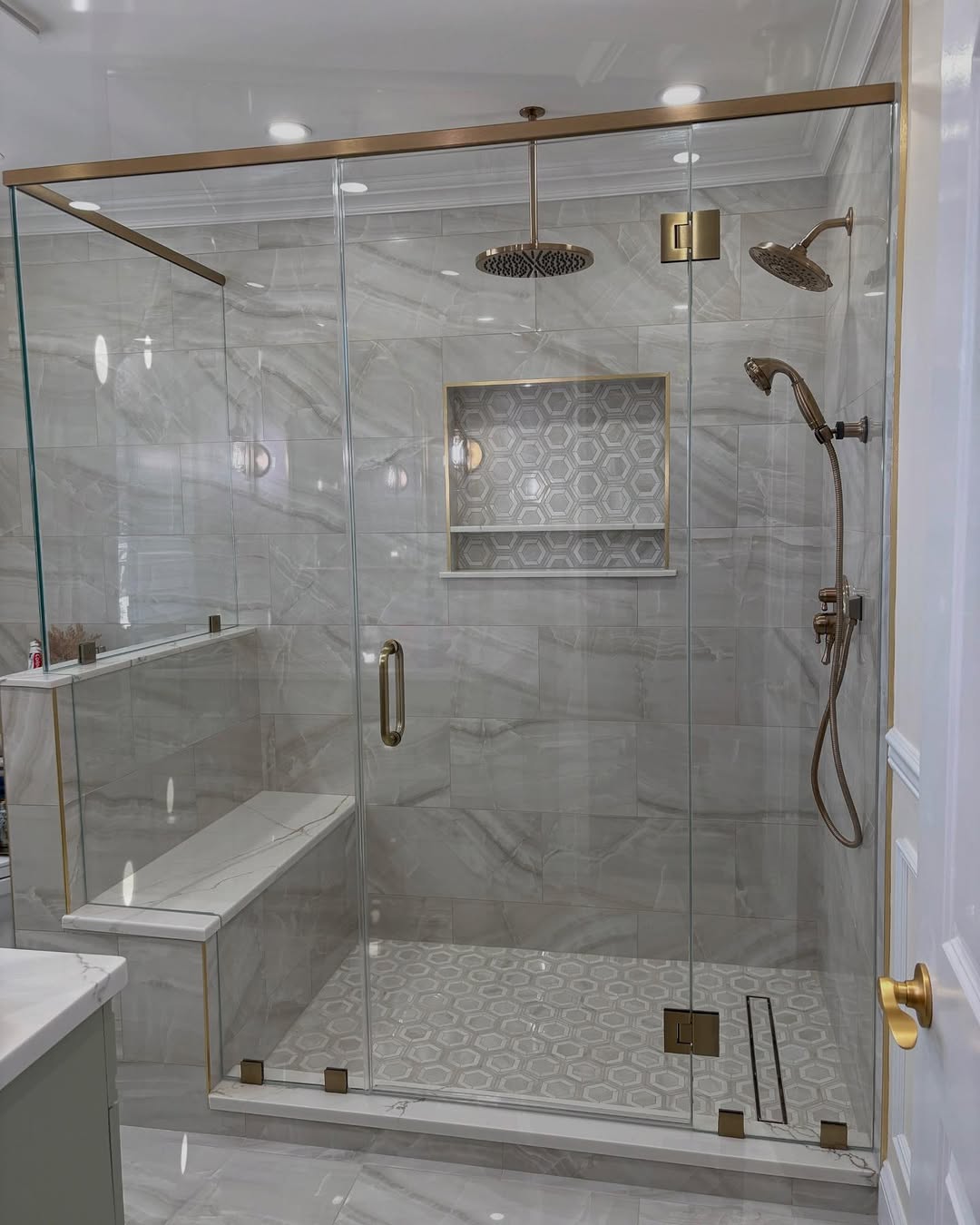 Built-In Shower Bench With Marble-Look Surface