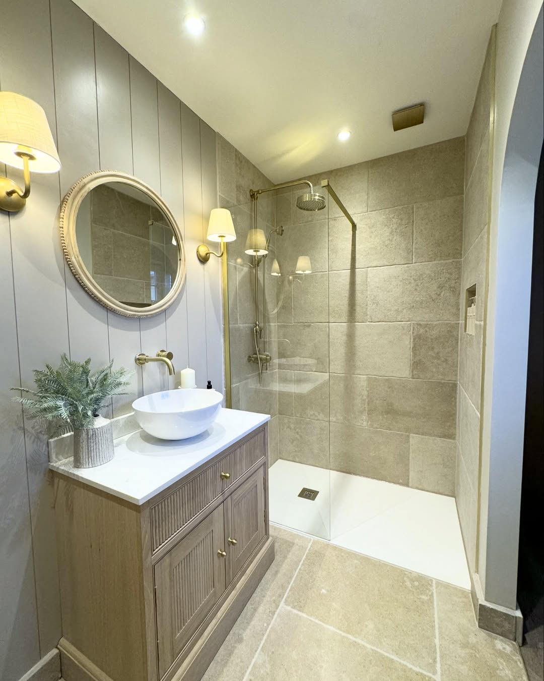 Fluted Wood Vanity Adds Textured Detail to Bathroom