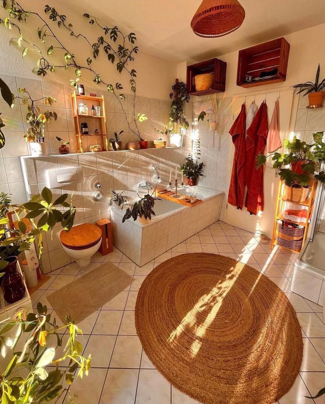 Bring a Jungle Feel with Vines Climbing Bathroom Walls