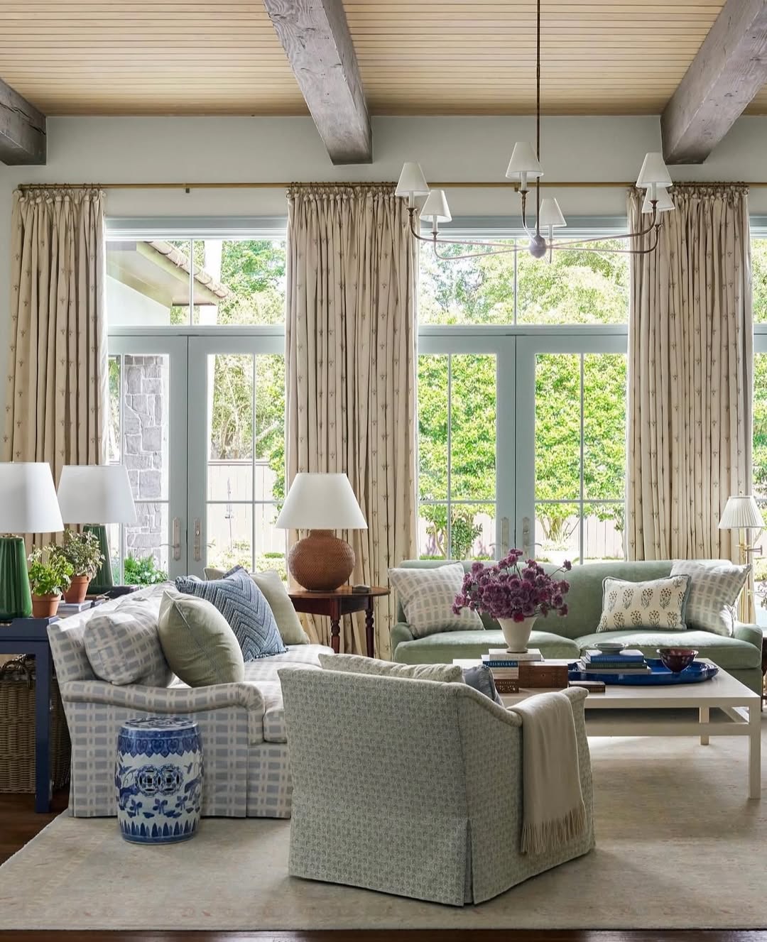Blue and White Garden Stool Adds a Decorative Accent