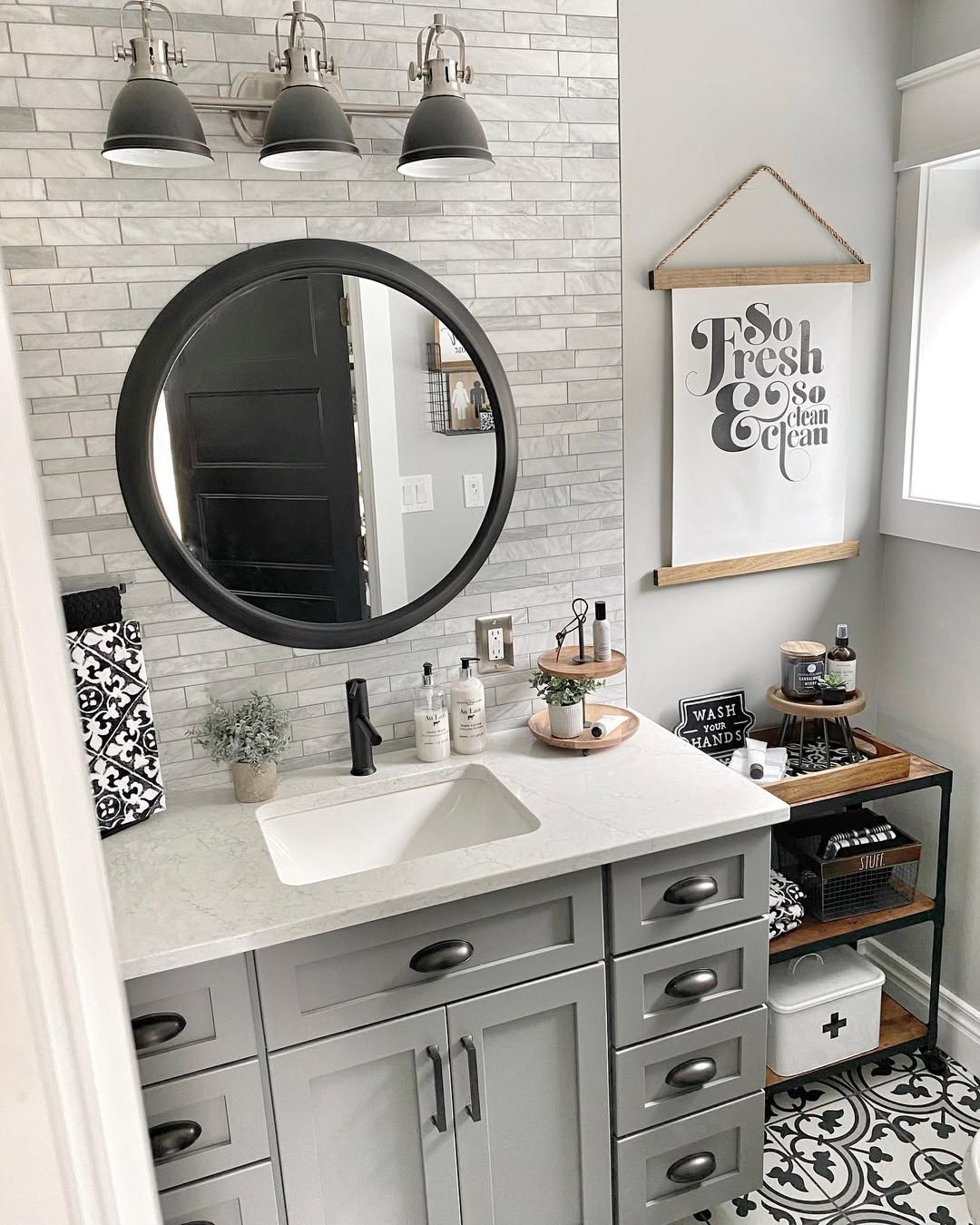 Two-Tiered Wood Tray for Grouped Bathroom Bottles