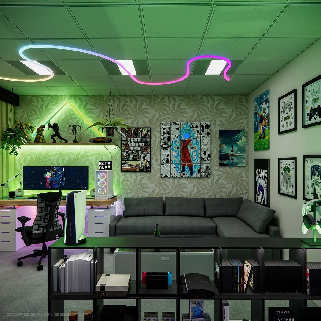 Curved Neon Light Strips Add Dynamic Color to Ceiling