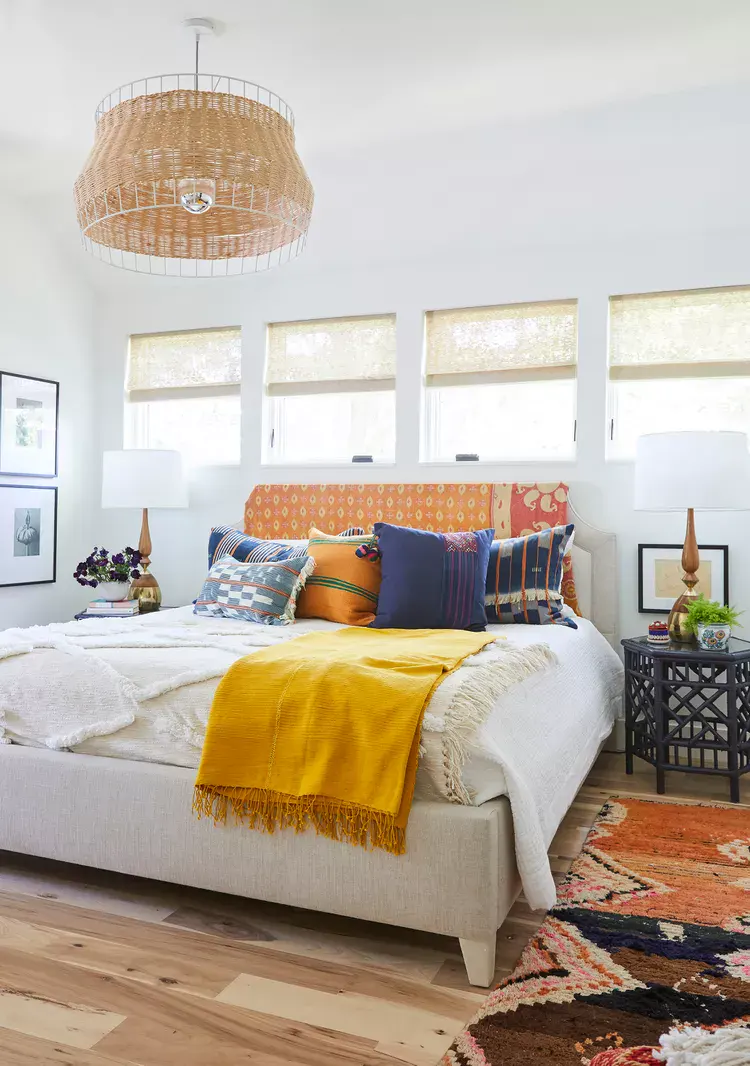 Textured Headboard Adds a Layered Pattern Behind the Bed
