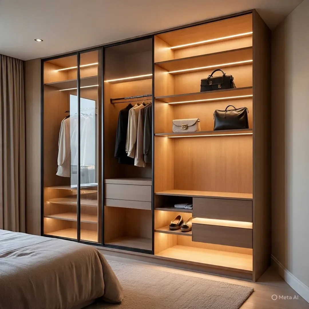 Wardrobe Shelves with Built-in LED Lighting