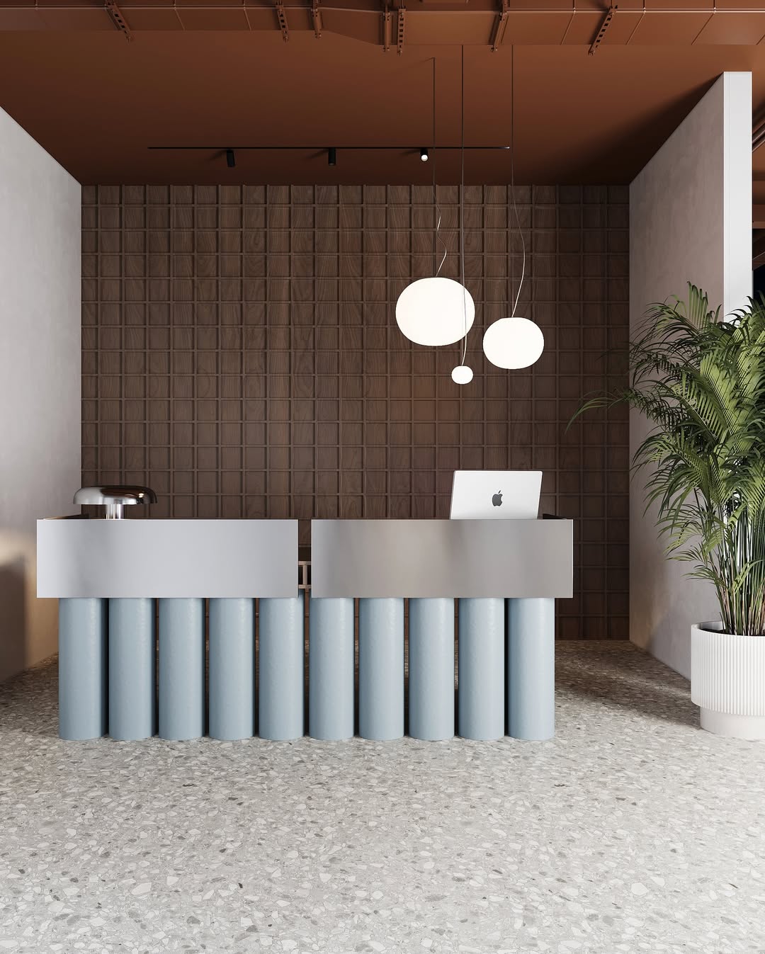 Pillared Base Front Desk Creates a Playful Modern Look