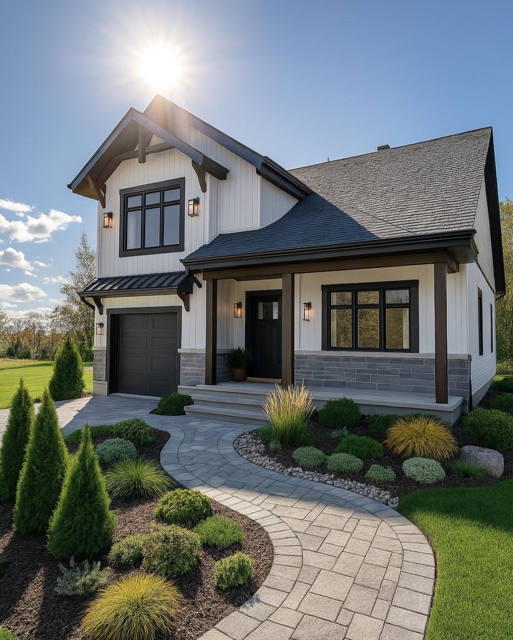 Curved Paver Path with Low Plantings Guides the Eye