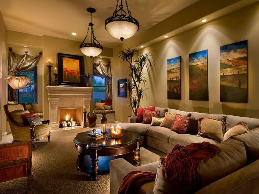 Triptych Landscape Art Above a Sectional