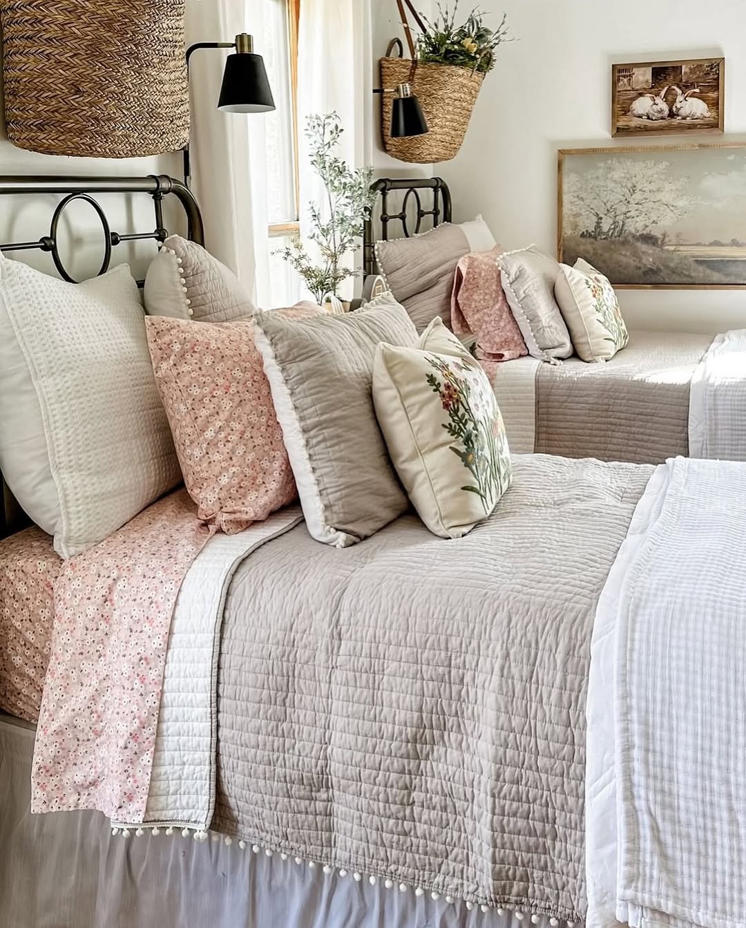 Quilted Bedding With Pom-Pom Trim Adds Soft Texture