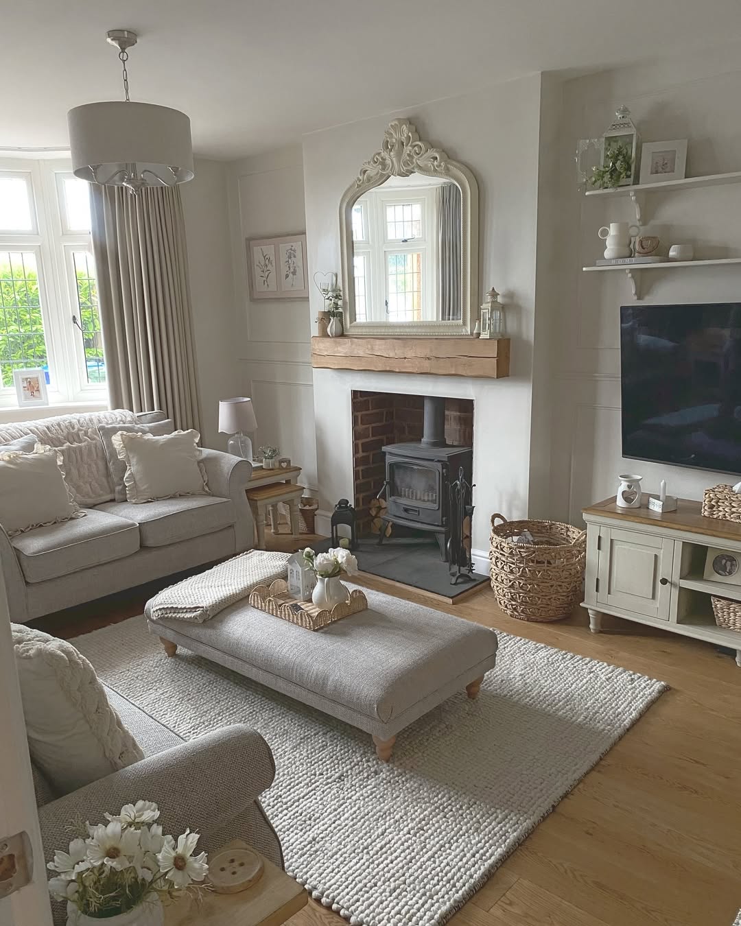 Ornate Mirror Above Wood Mantle Adds Architectural Interest