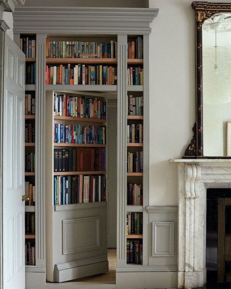 Built-In Bookshelves Conceal a Hidden Room